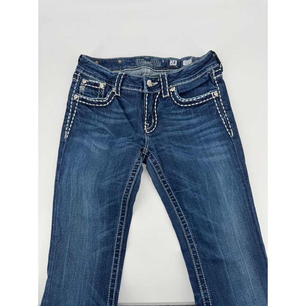 Miss Me Bradbury Bootcut Jeans Womens 28 Blue Crystal Embellished Flap Pocket - Picture 3 of 16